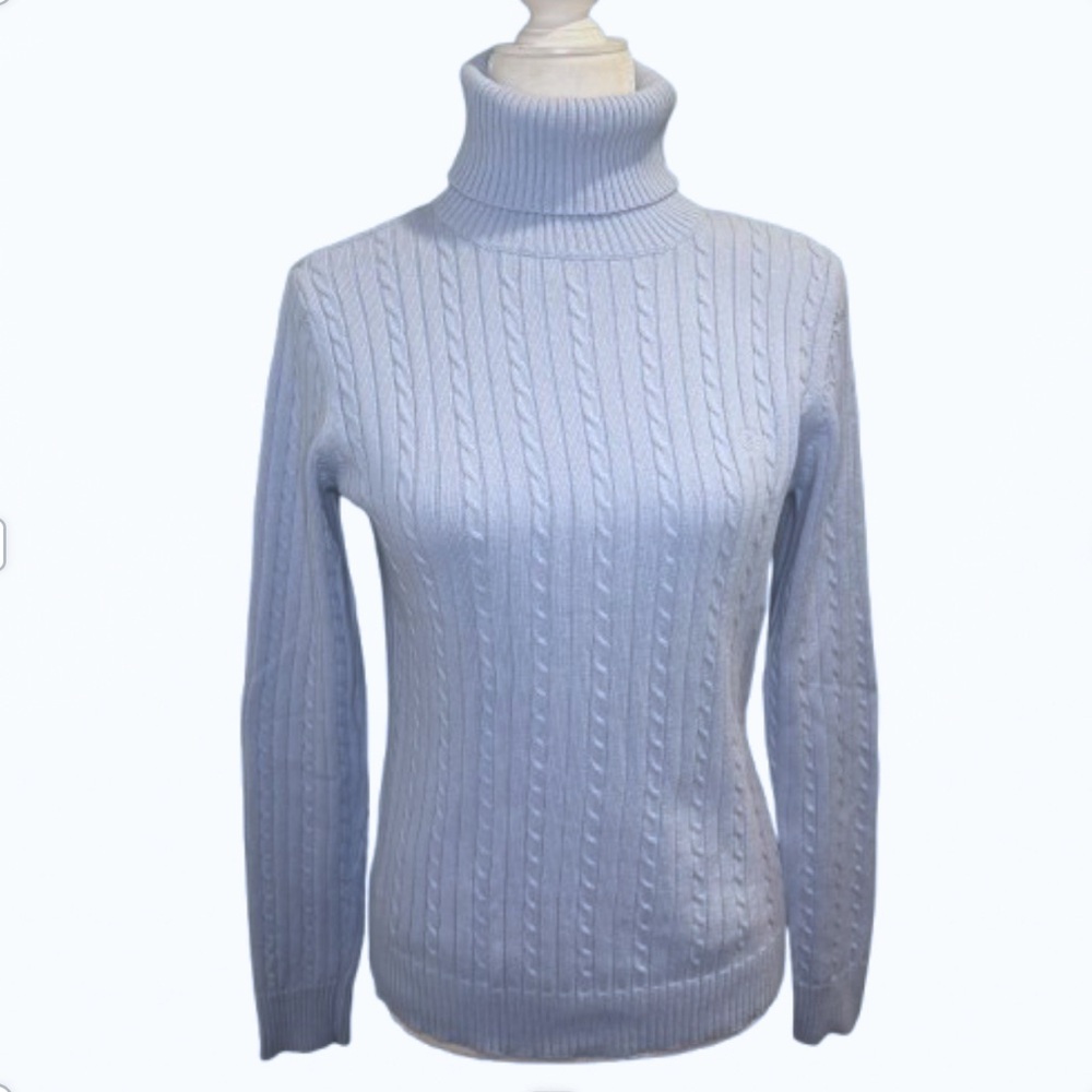 Izod Light Blue Cable Knit Turtleneck Sweater
